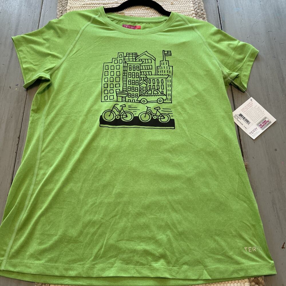 Terry Lime Green Black City Bike Graphic T Shirt Women’s Sz XL Cycling